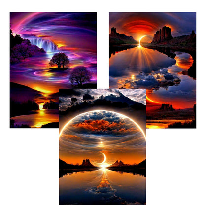 3 Pack Diamond Painting Kits for Adults, Sunrise Landscape 5D Diamond Art for Adult Beginners, DIY Full Drill Round Gem Painting Dot Art Sets, Home Wall Decor 12x16 Inch