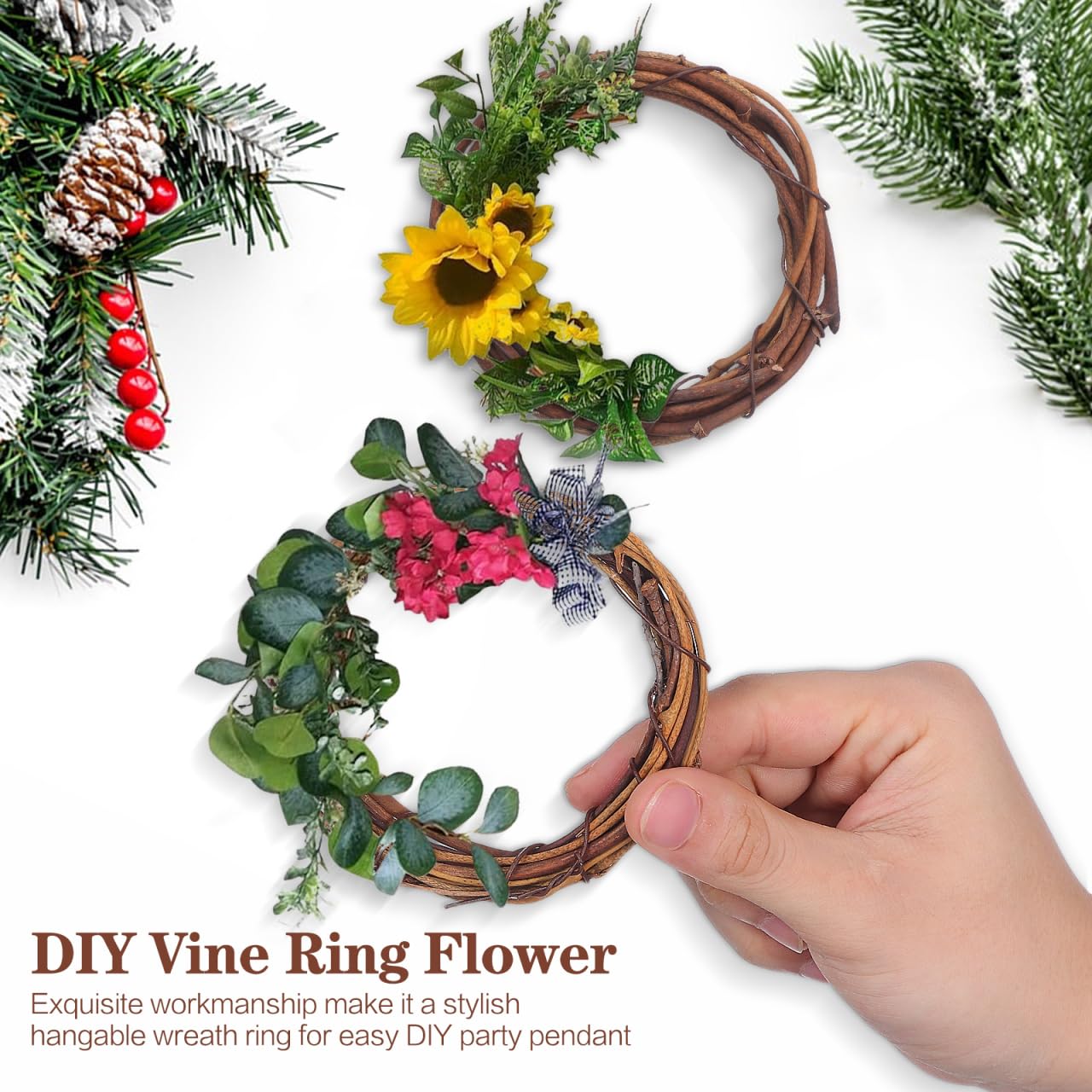 GATHINESS 10pcs Grapevine Wreath Frames, 4 Inch Rattan Form Natural Vine Wreath Frame for DIY Christmas Decor for Front Door Wedding Party Floral Dried Rattan Ring Hoop Crafts Set Brown