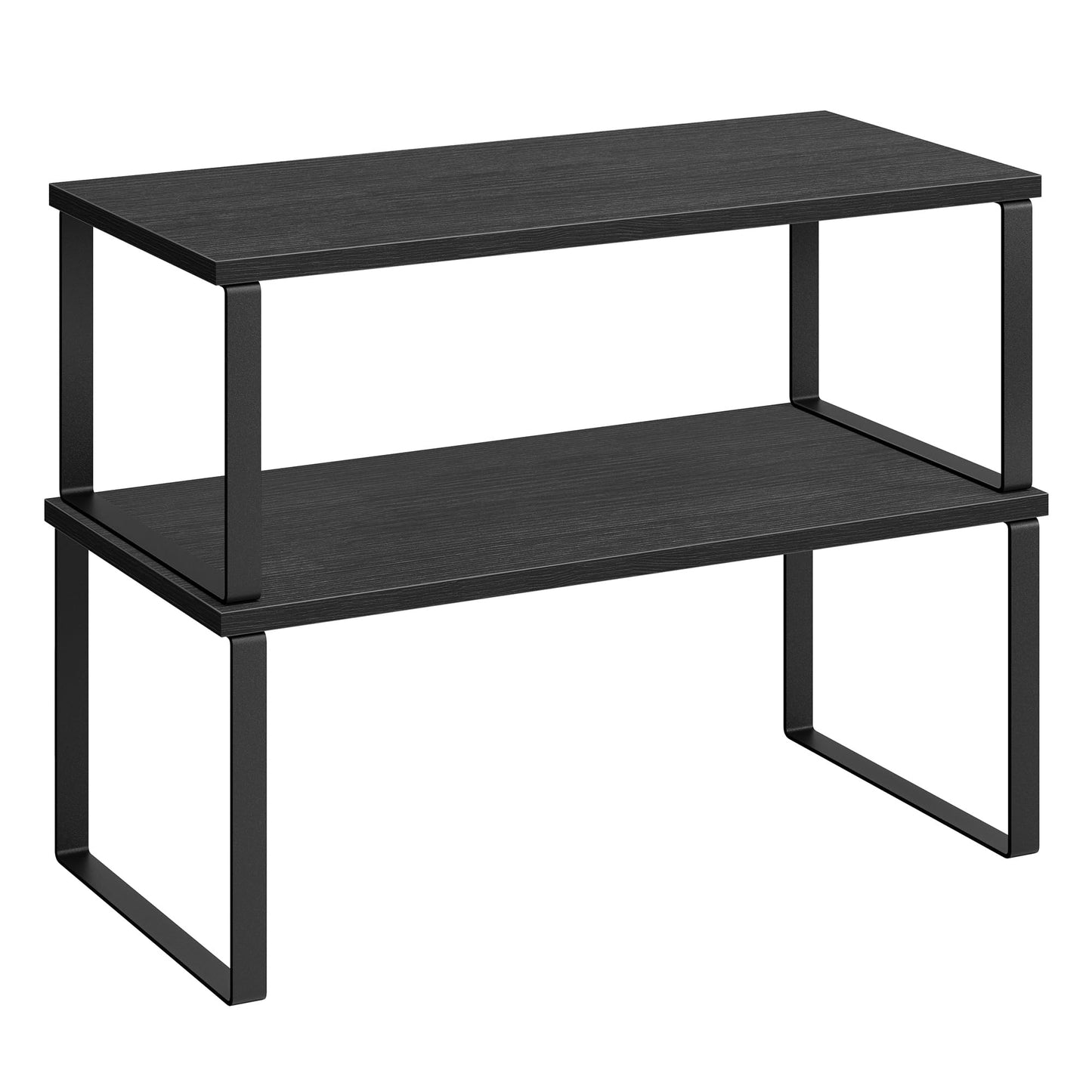 SONGMICS Cabinet Organizer Shelf, Set of 2 Kitchen Counter Shelves, Kitchen Storage, Spice Rack, Stackable, Expandable, Metal and Engineered Wood, Ink Black and Natural Beige UKCS02NB