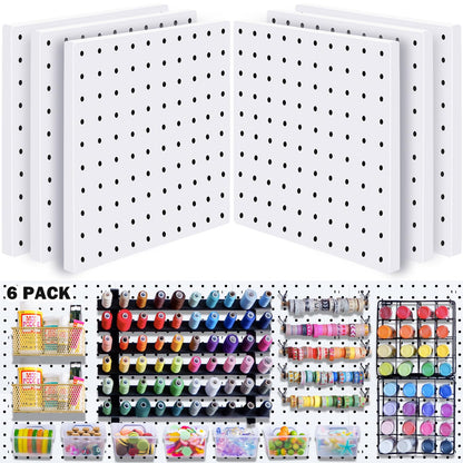 6Pcs Pegboard, Peg Board, Pegboard Wall Organizer, Mount Display Pegboard Kits fit Pegboard Storage, Small Pegboard for Craft Room Garage Kitchen, Peg Boards for Walls - White Pegboards Panels