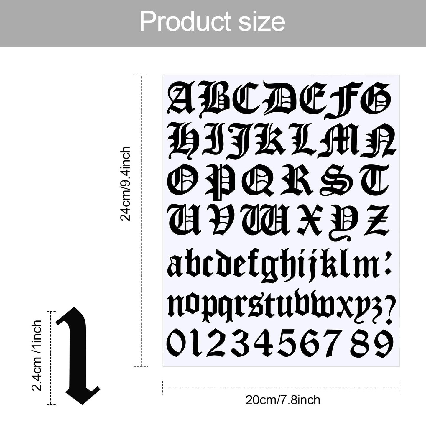 Teling 8 Sheets Letter Stickers Vinyl Old English Alphabet Number Stickers Self Adhesive Stick on Letters for Graduation Scrapbooking DIY Art Business Mailboxes Address Craft(1 Inch,Black)