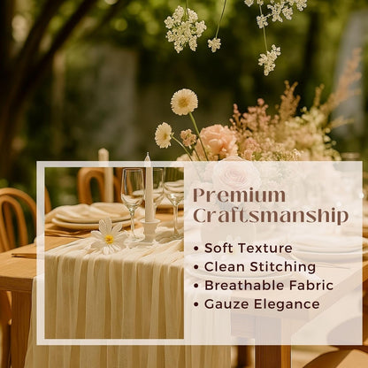 6 Pack 10FT 120 Inch Beige Cheesecloth Table Runner Soft Gauze Boho Table Runners for Baby Shower, Coastal Wedding