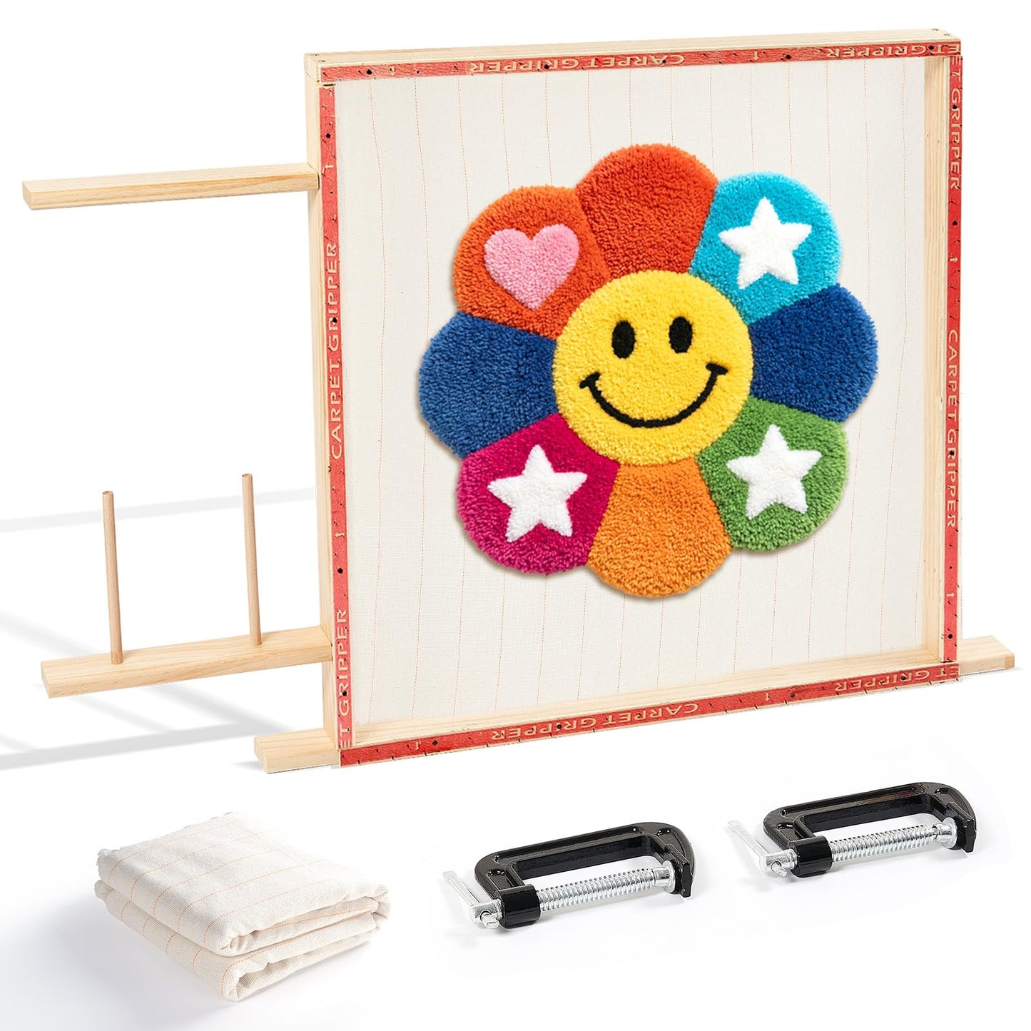 BESGEER Rug Tufting Frame with Tufting Cloth, 29.5” x 29.5” Wooden Frame Rug Making Supplies for Tufting Gun, Table Stand Frame Carpet Making
