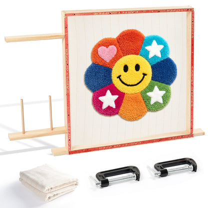 BESGEER Rug Tufting Frame with Tufting Cloth, 29.5” x 29.5” Wooden Frame Rug Making Supplies for Tufting Gun, Table Stand Frame Carpet Making