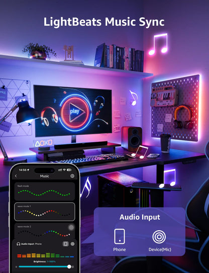 Lepro S1 AI LED Strip Lights for Bedroom - 65.6ft Smart RGB Light Strips with IC and Rainbow Chasing Effects, Color Segment DIY, AI Generated Lighting, No Remote, 2.4G Wi-Fi & Bluetooth