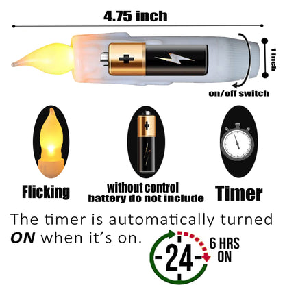 LINCOUNTRY. Short Taper Candles Battery Operated with Timer,Led Flameless Taper Candles Flickering Flame, 4.75 Inch White Electric Candlesticks for Fireplace Christmas Halloween Wedding Decor, 4 Pack