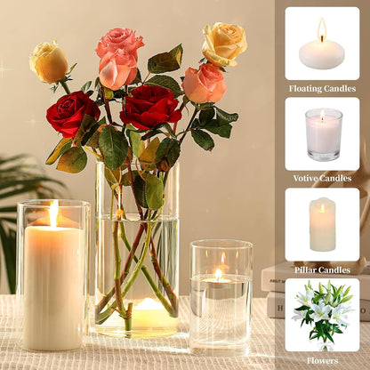 Hurricand 18 PCS Glass Candle Holders - Clear Cylinder Vases for Centerpieces, Wedding & Party Decoration