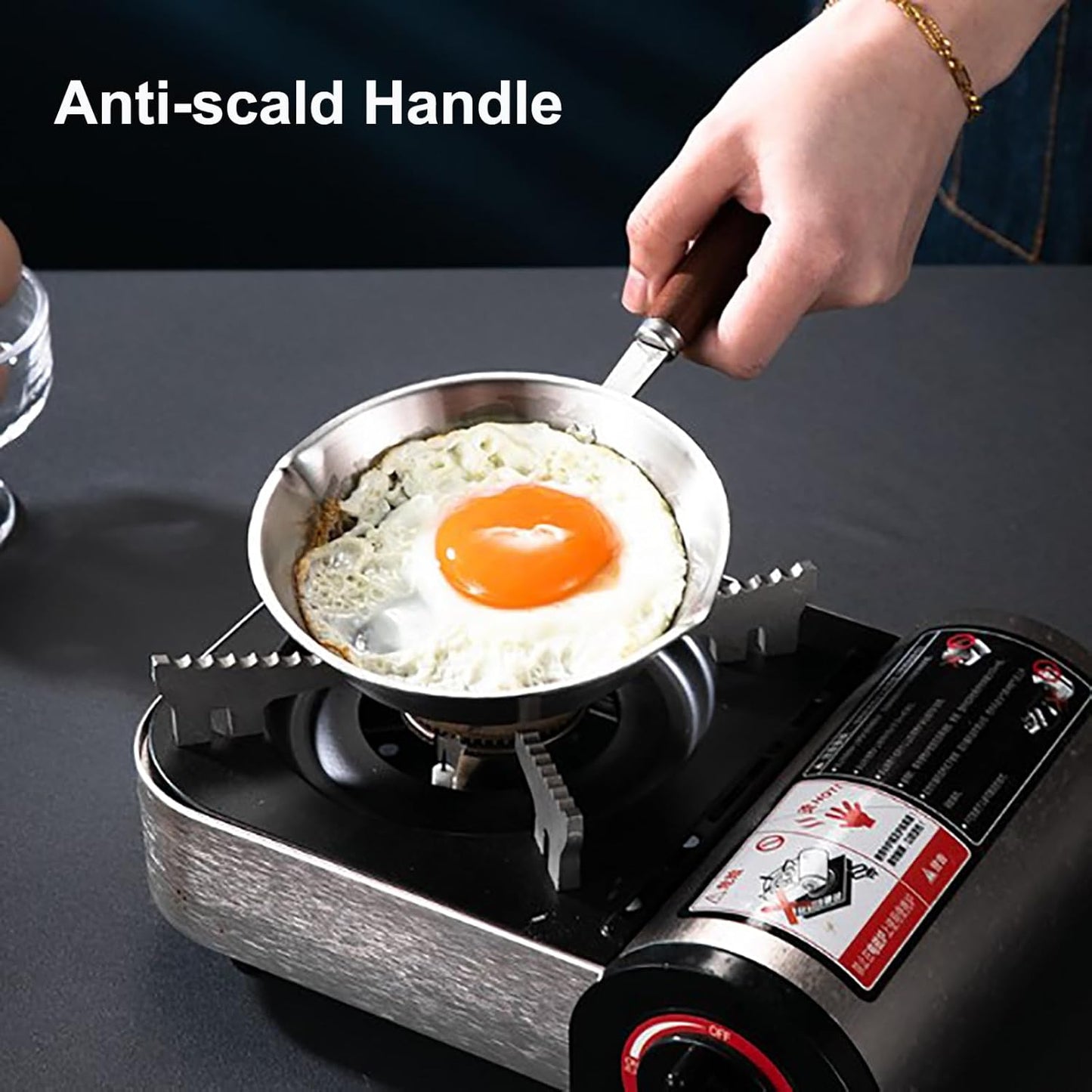 Luqeeg Stainless Steel Mini Frying Pan, Non-Stick Egg Skillet, Compatible with Induction and Gas Stoves (16CM)