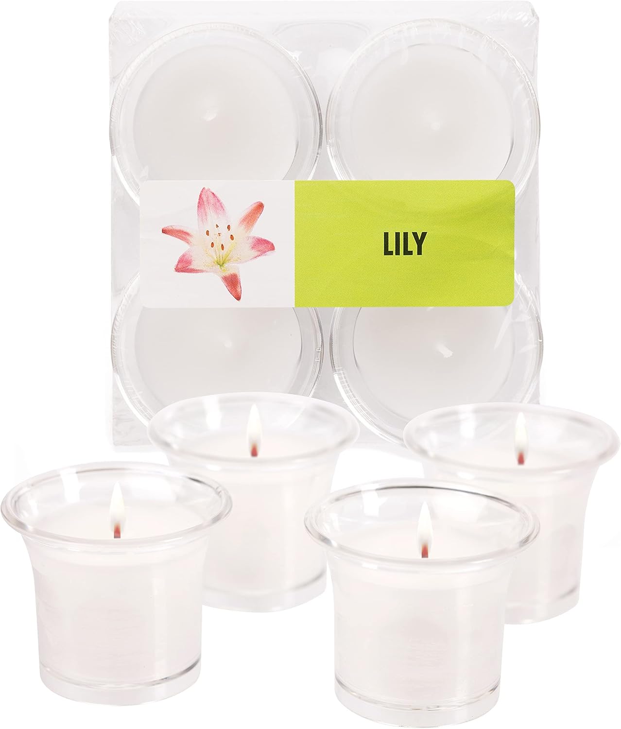 HYOOLA Clear Cup Scented Votive Candles - Lily, 12 Hour Burn Time, 4 Pack