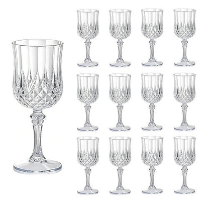CHLJAR 7oz Plastic Vintage Drinking Glasses Wine Glasses Vintage Champagne Flutes Unbreakable Wedding Glassware Crystal Water Goblets Reusable Drinkware (Clear, 12 PCS)