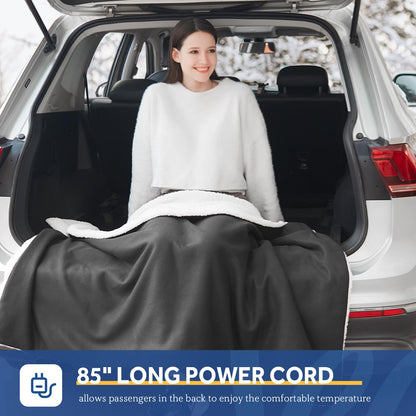Sealy 12-Volt Heated Car Blanket, Portable Electric Blanket with 3 Heating Levels & 4 Hours Auto Off for Car, Truck, SUV, RV or Camping, Machine Washable, 59" X 43", Charcoal