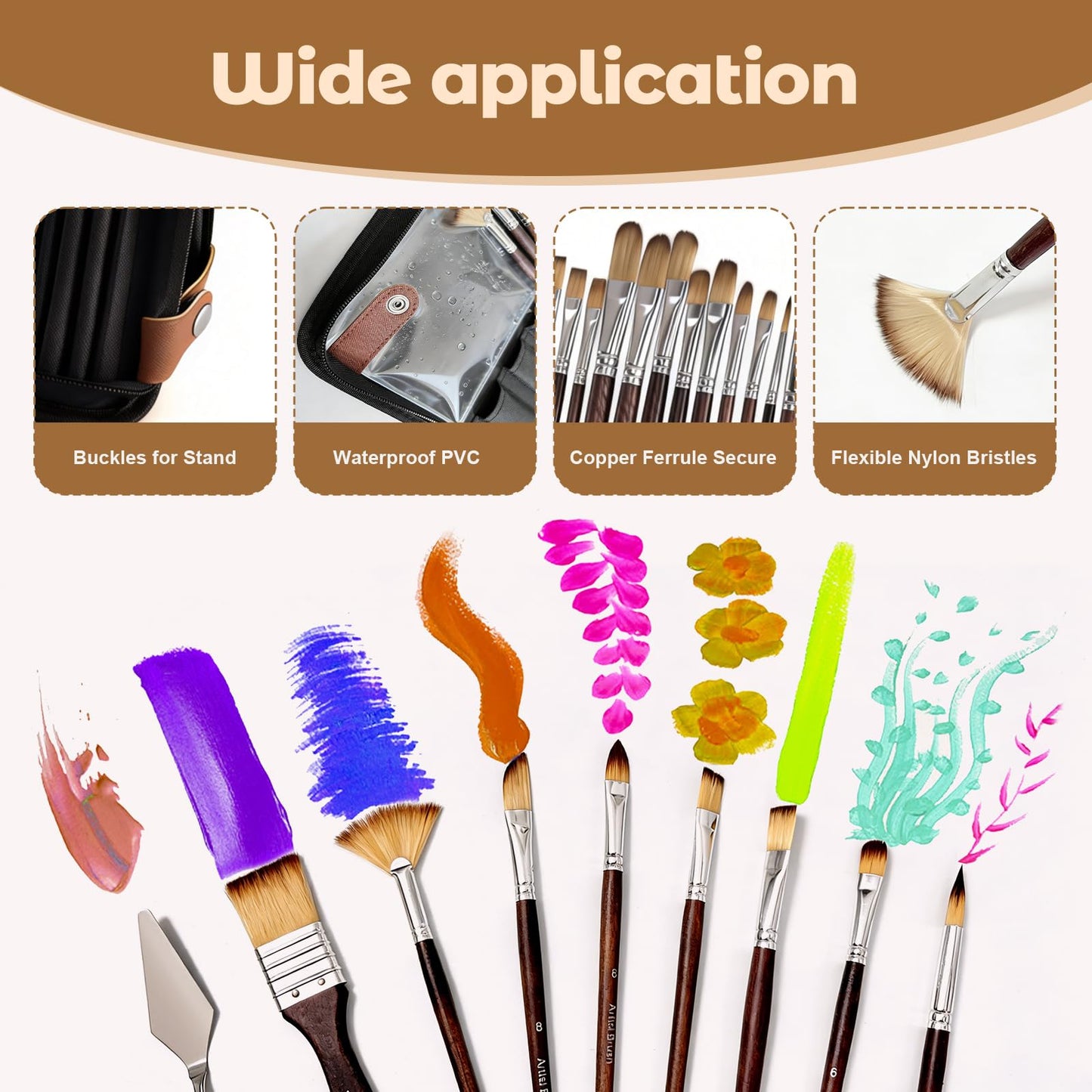 Paint Brush Holder Case for Artists with 27Pcs Paint Brushes,Brush Organizer with Standing Paint Brushes Set with Round Flat Fan Filbert Cat Tongue Dagger Palette Knife Travel Paintbrush Storage Bag