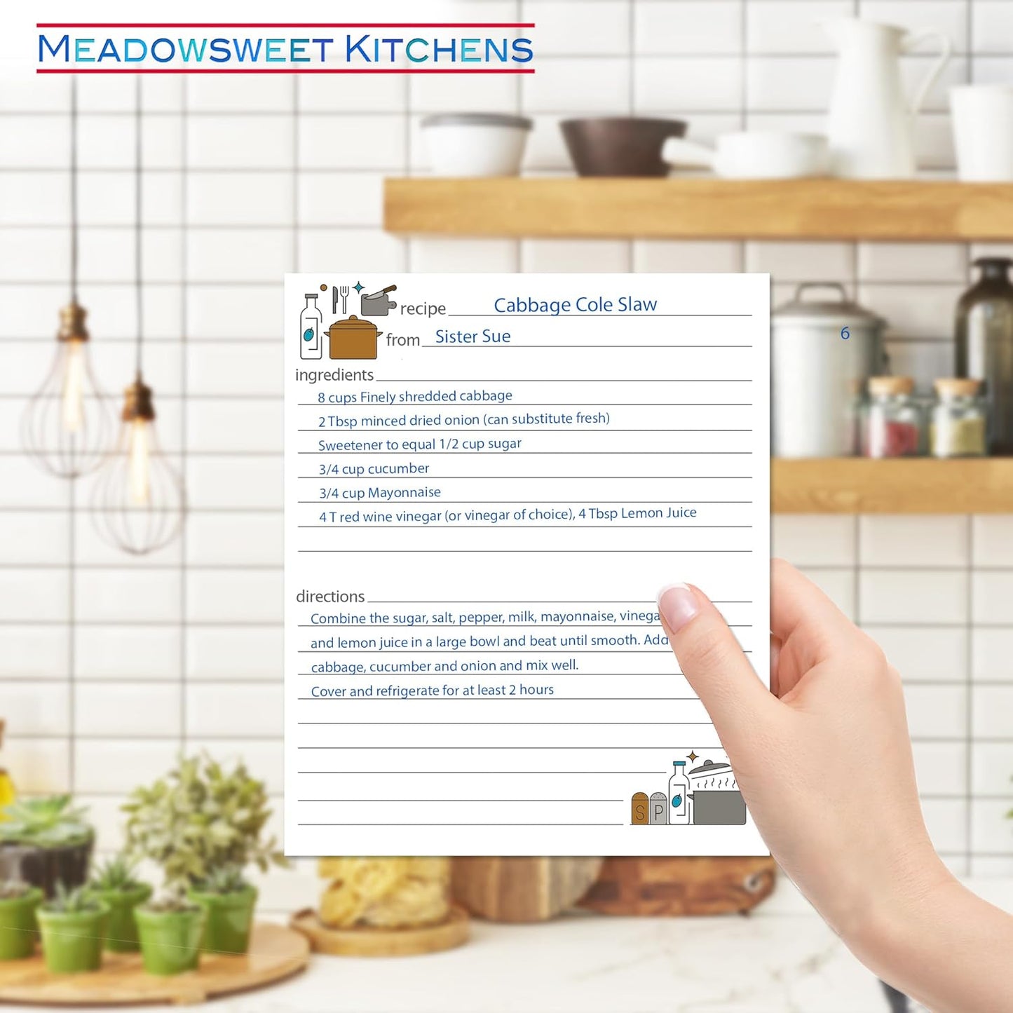 Folding Recipe Card Set: 25 Blank 3 x 5 Inch Cards for Recipe Card Box by Meadowsweet Kitchens