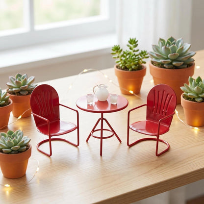 6 PCS Miniature Bistro Table & Chairs Set with Milk Pitcher Cups, 1 12 Scale Dollhouse Furniture Fairy Garden Patio Decoration Accessories