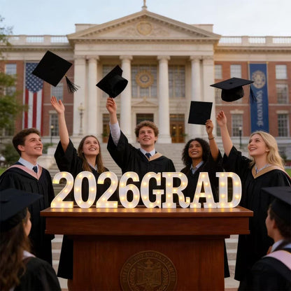 2026 Grad Marquee Lights - LED Number & Letter Sign for Graduation Party Decorations, Battery Operated Warm White Lights