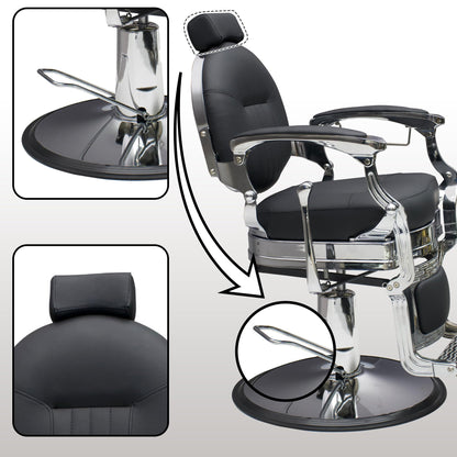 Professional Barber Chair - Hydraulic Salon & Tattoo Chair, 550lb Capacity, 360° Swivel & 160° Recline, Adjustable Headrest (Vintage Silver)