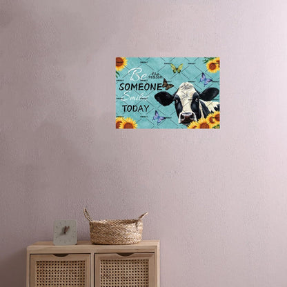 EMOHAT Metal Tin Sign, Sunflowers Animal Cow Flower Decoration, Rustic Farmhouse Wall Art for Living Room Bedroom