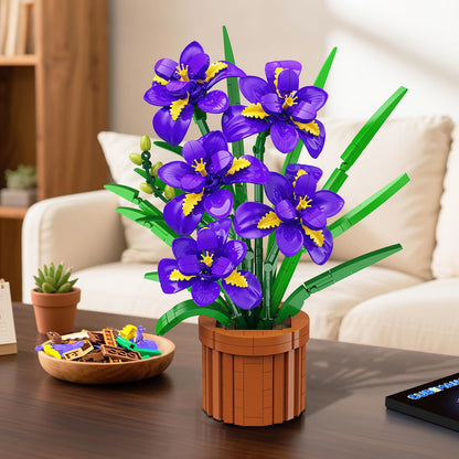 CUBIMANA Botanicals Iris Flowers Building Set for Adults - Artificial Plants & Flowers Decor for Home Office Bedroom or Desk, 808PCS Floar Birthday Christmas Housewarming Gift for Women & Men Ages 18+