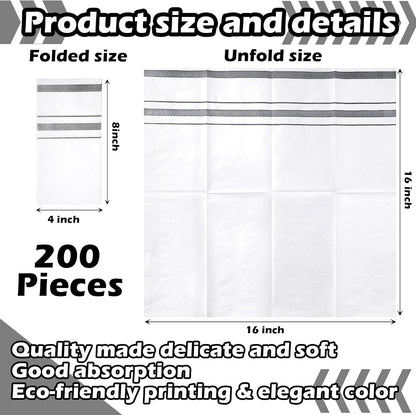 200 Pack 16" 16" Teling Disposable Hand Towels for Bathroom, Soft and Absorbent Paper Guest Towel Cloth Like Silver