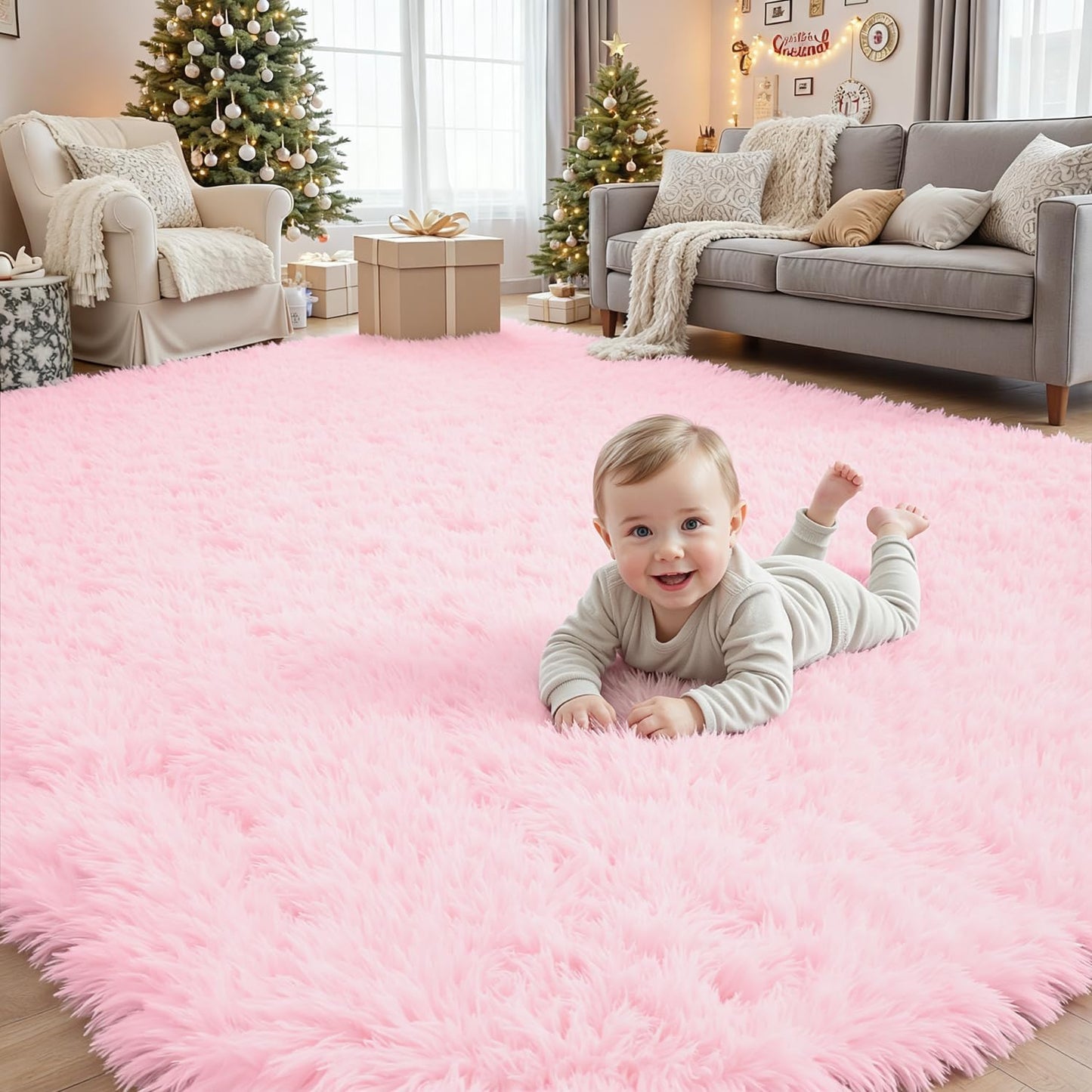 5x7 Area Rugs for Living Room Rug: Soft Fluffy Shag Light Pink Rugs for Bedroom, Non-Slip Large Fuzzy Plush Rug Indoor