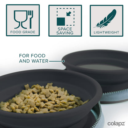 2 x Grey Large Collapsible Dog Bowls for Travel - Collapsible Dog Water Bowl with Case
