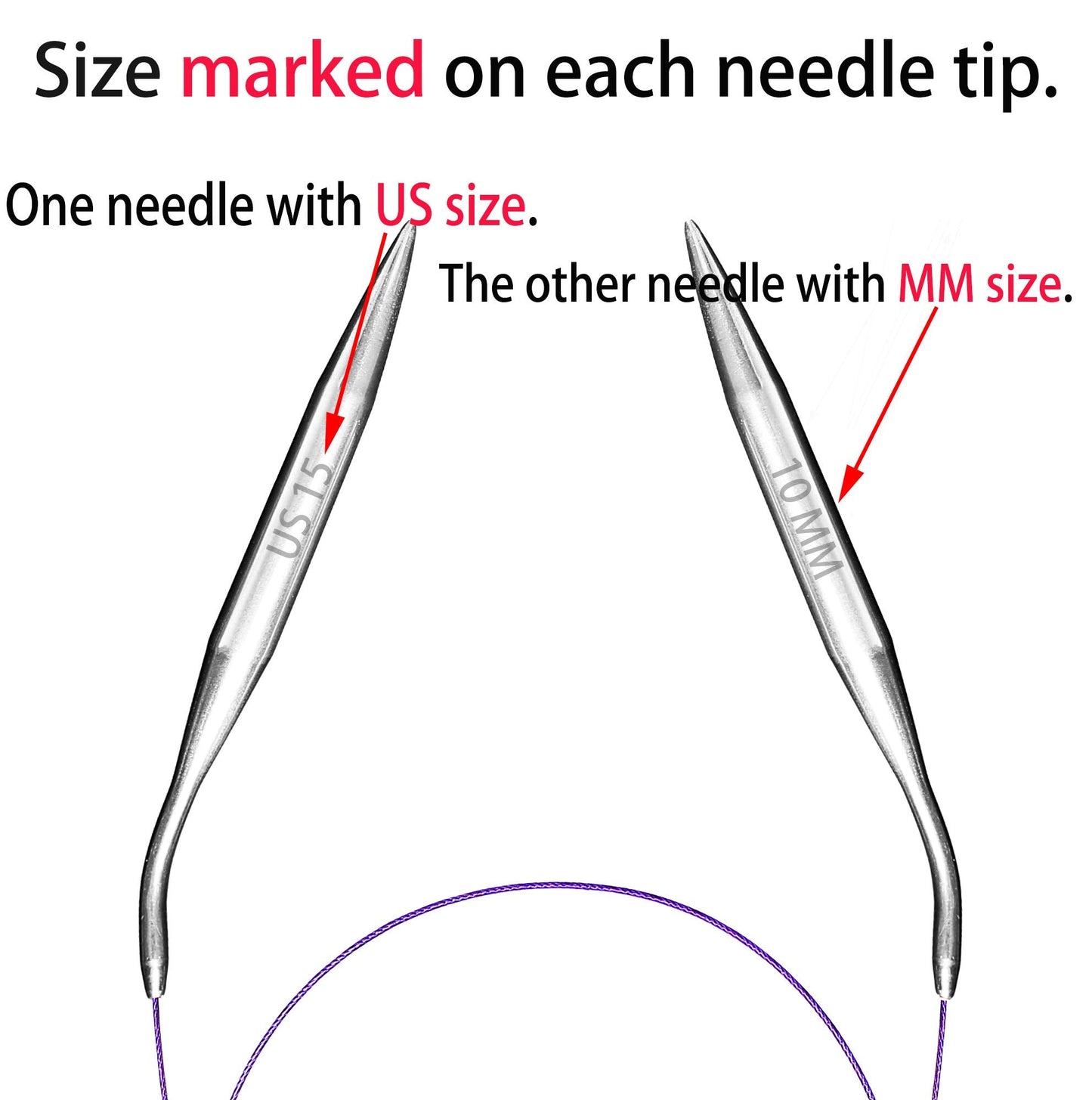 Circular Knitting Needles Set 6 Pairs 40 Inch (100 cm) Stainless Steel Round Needles for Magic Loop Sizes 15 11 9 7 4 1.5 Long Cable for Blankets Sweaters Scarves for Beginners & Knitters