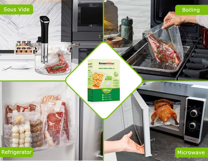 Bonsenkitchen Precut Vacuum Sealer Bags 200 Quart 8" x 12", BPA Free, Commercial Grade Textured Food Vacuum Sealer Bag, Thick Embossed Bags for Storage and Sous Vide Cooking VB3208