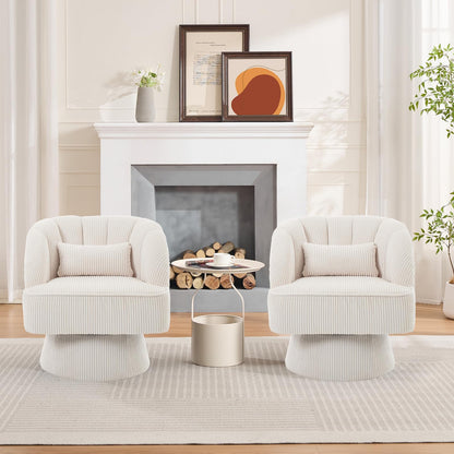 GAOMON Modern Swivel Barrel Accent Chair, 360° Corduroy Upholstered Armchair with Striped Backrest & Plush Padding, Comfy Round Lounge Chair for Living Room, Bedroom, Reading Nook - Beige