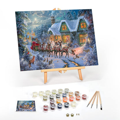Ledgebay DIY Paint by Numbers Kit for Adults Framed Canvas: Beginner to Advanced Paint by Numbers Kit, Kits Include Acrylic Paint Set Brushes & Tabletop Easel (Christmas Magic 12" x 16" Framed)