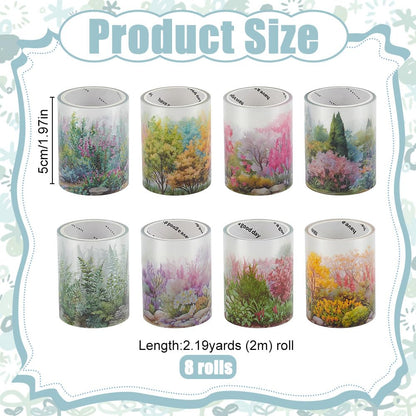 FREEBLOSS 8 Rolls PET Tape Set Self-Adhesive PET Tape Stickers Floral and Botanical Pattern Transparent Decorative Tapes Bulk for Scrapbook Crafts Notebook Album Gift Wrap, (2" Wide, 2M per Roll)