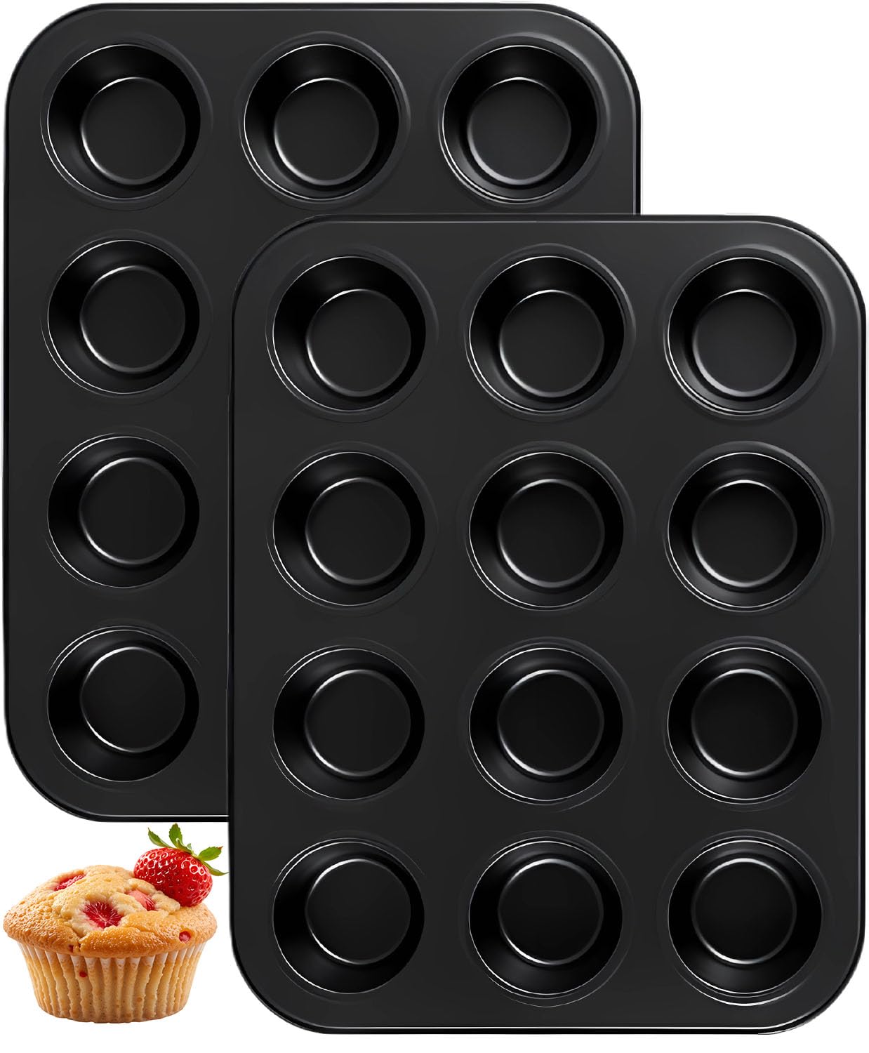 Yoehka 2 Pack Muffin Pan for Baking, Nonstick Cupcake Pan Set, Standard 12-Cups Muffin Tin for Baking Cupcakes, Carbon Steel Baking Supplies