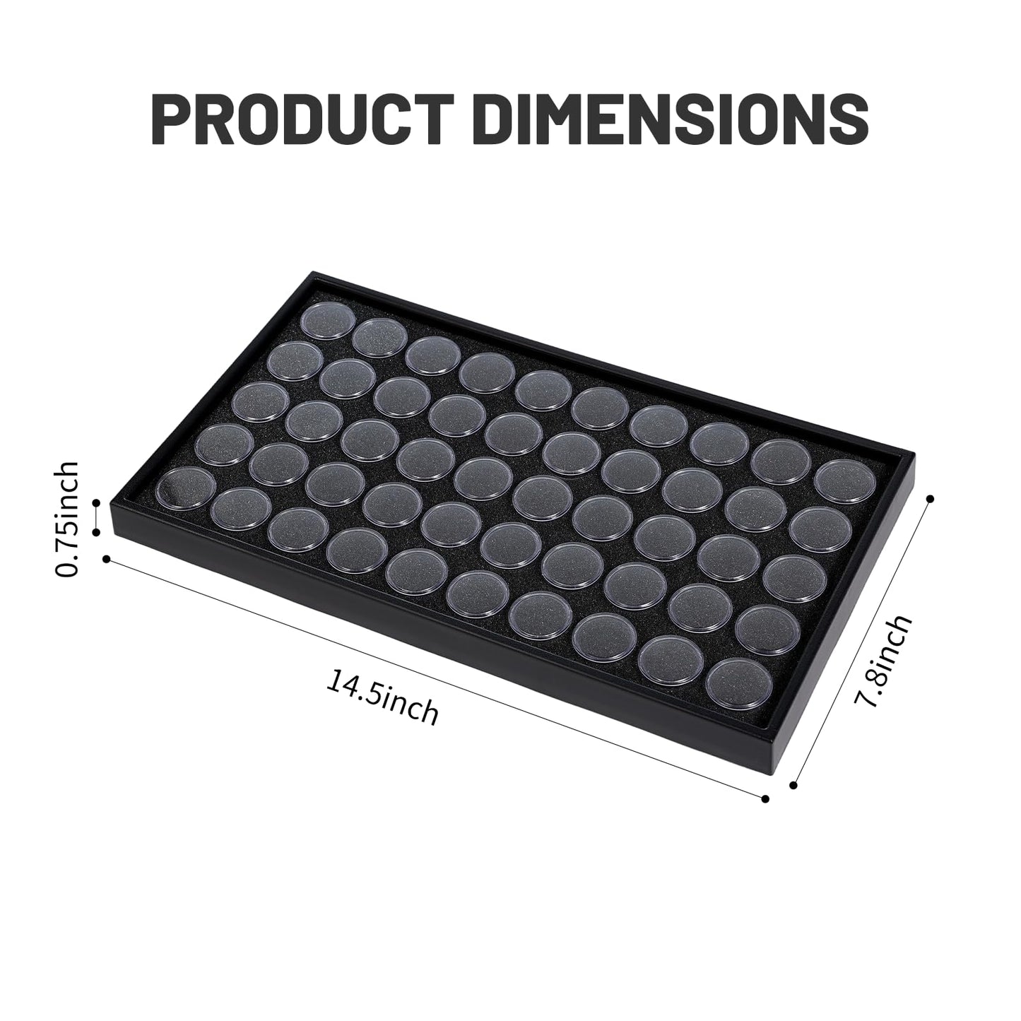 JasperKino 50 Gem Display Case Diamond Gemstone Storage Box, Small Round Plastic Containers Box Jewelry Organizer Container with Foam, Black Foam Gem Jars Showcase with 50 Gemstones Storage Jar