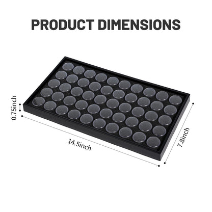 JasperKino 50 Gem Display Case Diamond Gemstone Storage Box, Small Round Plastic Containers Box Jewelry Organizer Container with Foam, Black Foam Gem Jars Showcase with 50 Gemstones Storage Jar