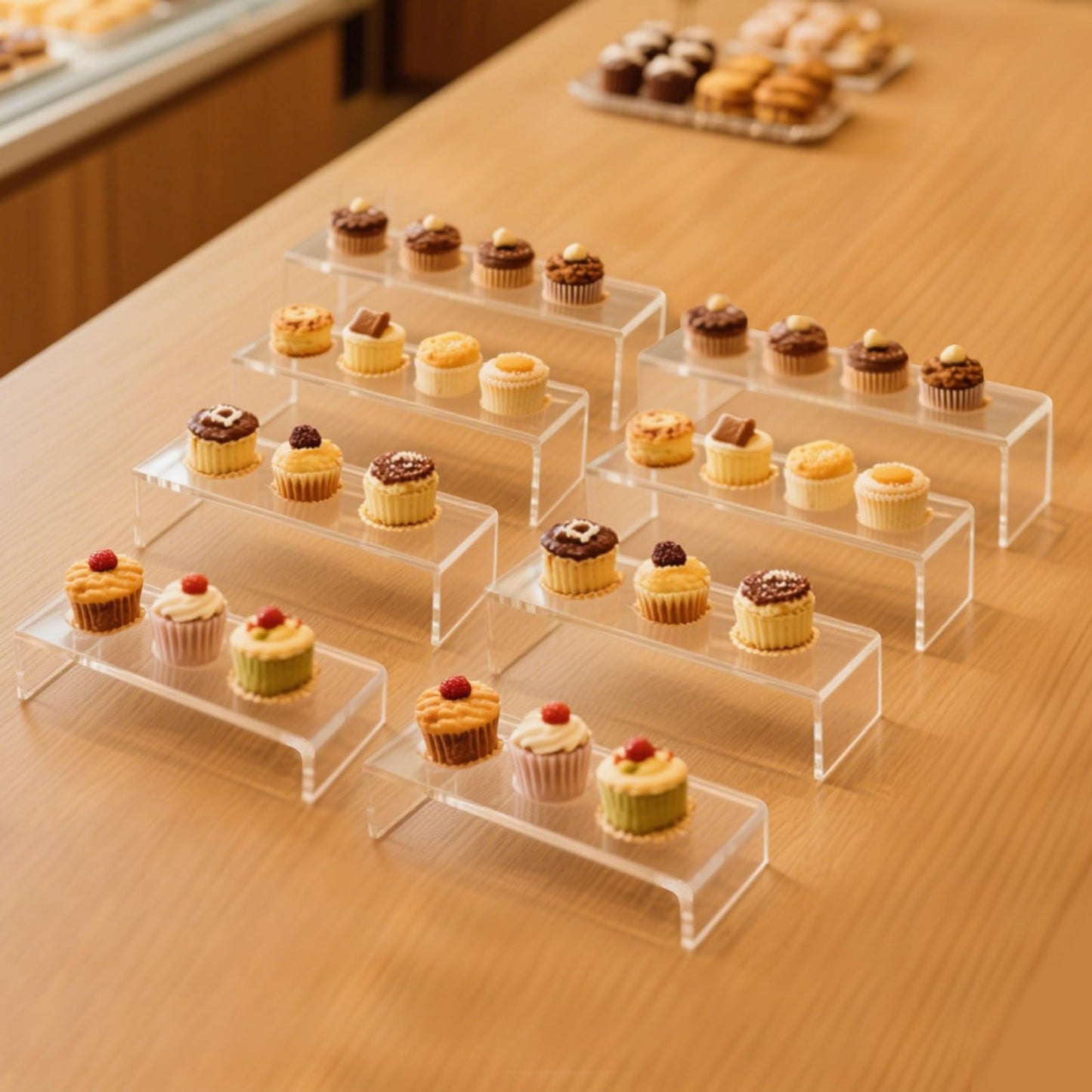 Acrylic Display Riser Stand of 8pcs, 5mm Thickness, 12'' Length Tierd Display Stands, Acrylic Shelf Risers for Perfume Display,Risers for Buffet Table,Cupcake Stand,Pop Figurines,Tumbler,Food