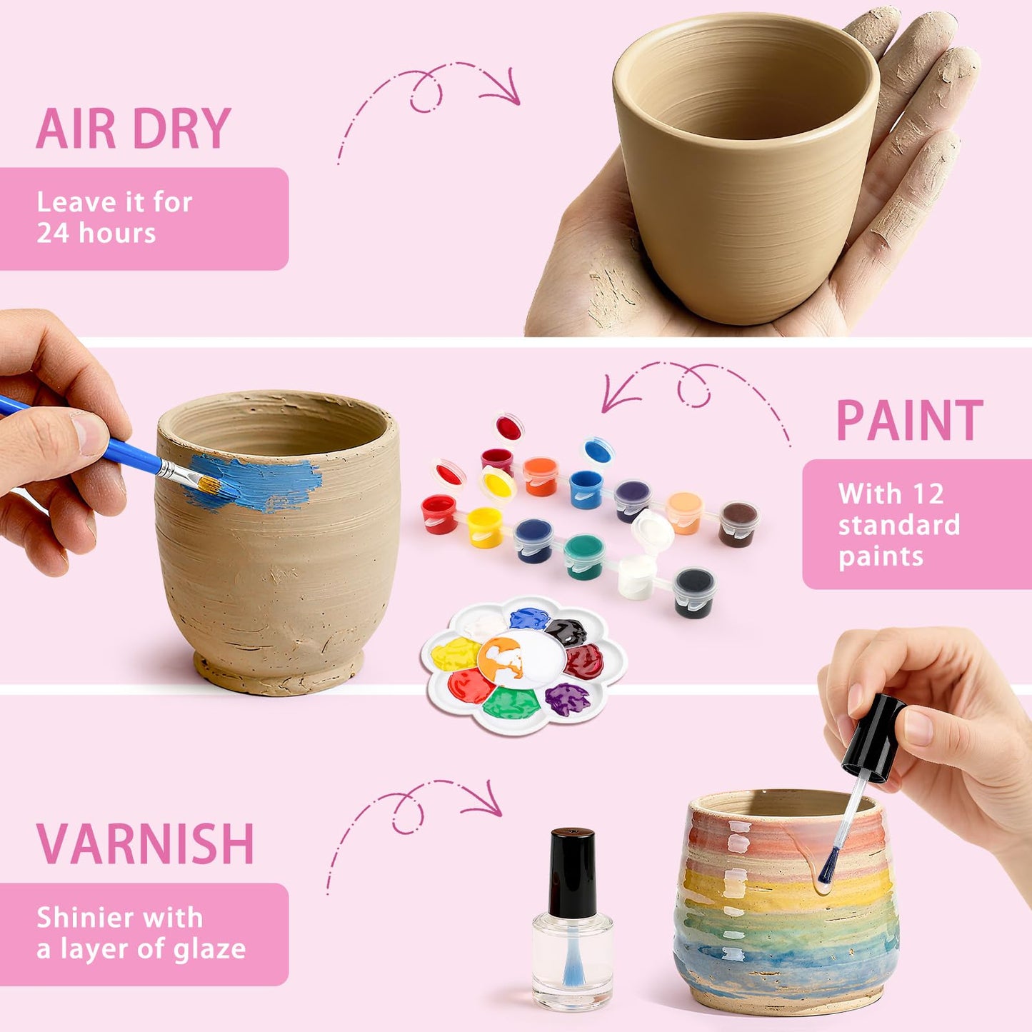 Pottery Wheel for Kids, Arts and Crafts for Kids Ages 8-12, Complete Pottery Painting Craft Kit with Clay, Art Supplies for Kids Toys Girls Birthday Christmas Gift for 6 7 8 9 10 11 12+, Purple