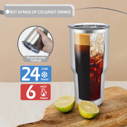 YOUKE OLA 8 Pack Stainless Steel Insulated Tumbler with Lids and Straws Bulk Double Wall Vacuum Insulated Coffee Travel Tumbler for DIY Gift (Silver, 30oz)