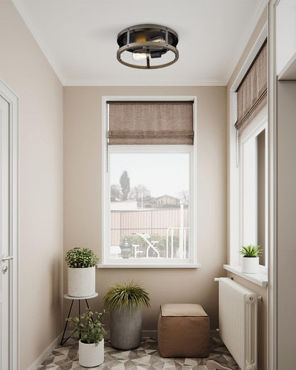 EAPUDUN Farmhouse Flush Mount Ceiling Light, 13" Imitation Wood 2-Light Fixture, Retro Style Lamp for Hallway, Entryway, Bedroom, Kitchen, Dining Room (FMA1138-FBDT)
