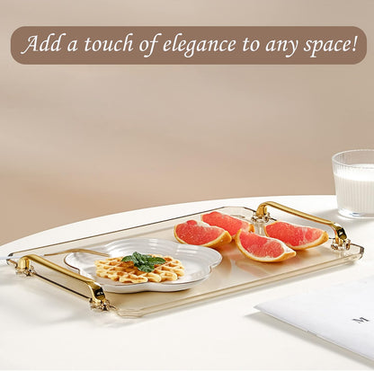 Acrylic Serving Tray with Handles, Decorative Countertop Tray for Coffee Table, 16 x 9 x 0.8 inches - Transparent