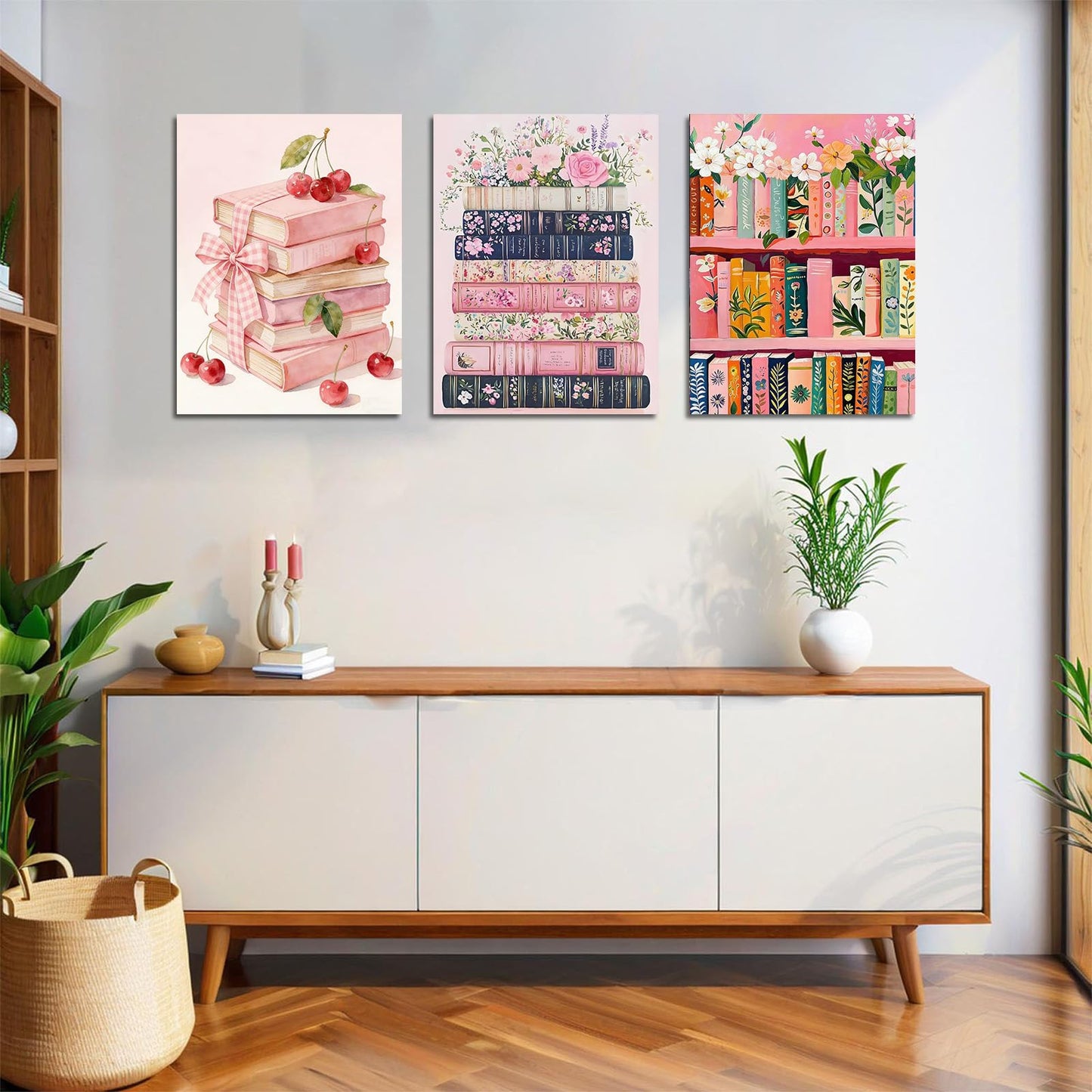 bleihum Pink Book Diamond Art Kits for Adults Beginners, 3 Pack 5D Diamond Painting Kits for Adults, Flowers Books DIY Round Full Drill Gem Art and Crafts Home Decor 12x16 Inch