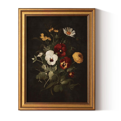 ARPEOTCY Gold Framed Canvas Wall Art, Dried Pressed Flower Wall Decor, Farmhouse Style Painting Pictures, Bedroom Kitchen Shelf Decor, Home, Decoration for Living Room, Kitchen, 12x16inch