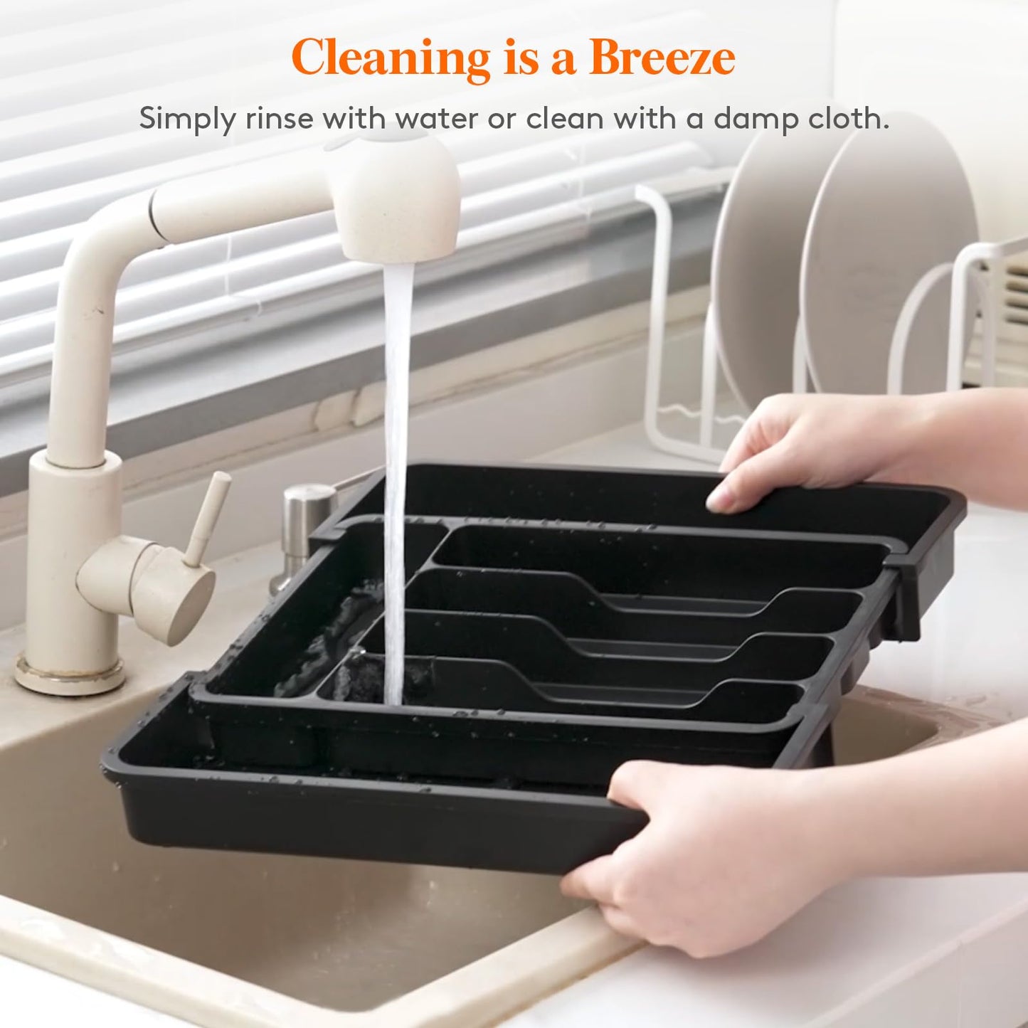 Lifewit Silverware Drawer Organizer, Expandable Utensil Tray for Kitchen, BPA Free Flatware and Cutlery Holder, Adjustable Plastic Storage for Spoons Forks Knives, 8.5"-14.1" x 12.1", Black