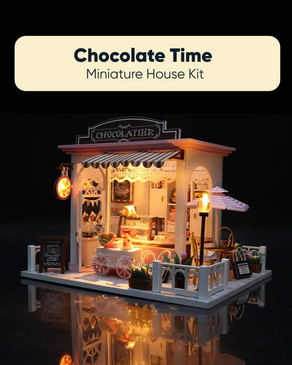Miniature House Kit, Miniature Dollhouse for Beginners, DIY Dollhouse Kit for Adults to Build, Model Building Craft Diorama Kit, Ideal Gifts for Birthday Christmas(Chocolate Shop)