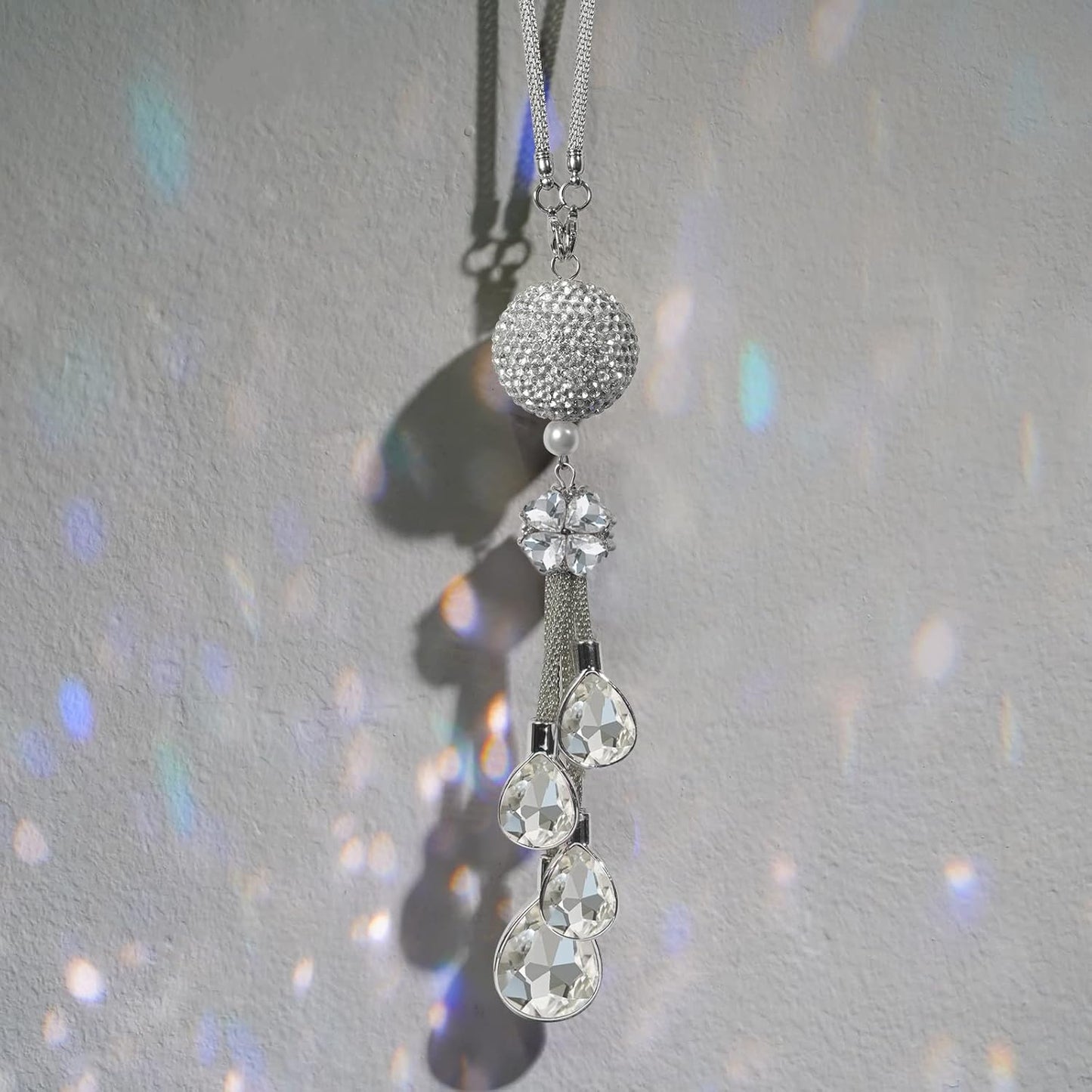 Bling Car Accessories for Women and Men - Cute Decor, Lucky Crystal Sun Catcher Ornament, Rear View Mirror Ball Charm