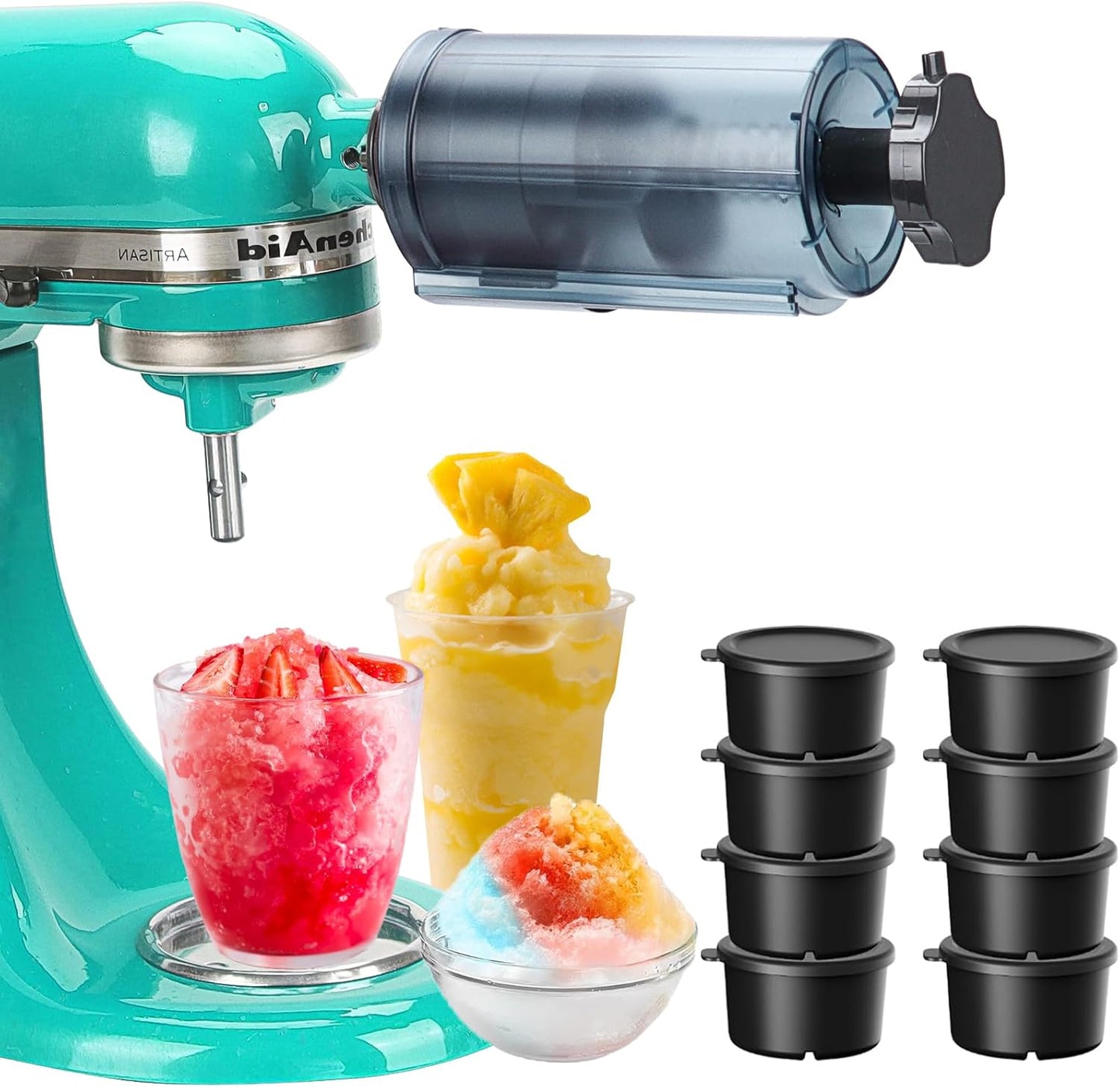 Aien 8 Shave Ice Attachment for KitchenAid Stand Mixer,with Molds Shave Ice Attachment for KitchenAid Stand Mixers, Ice