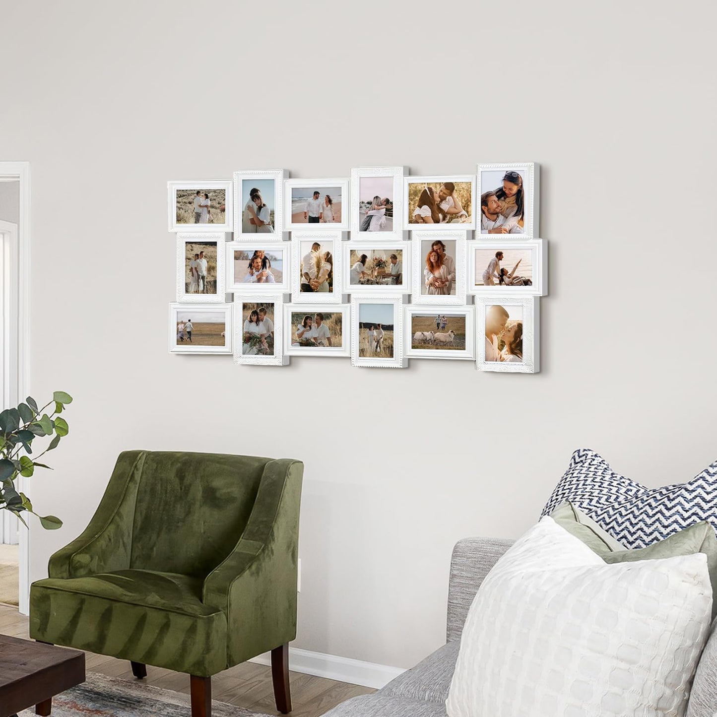 J.M.Deco Collage Picture Frames for Wall Decor, 18-Opening Reunion Family Friends Picture Frame Set, 4x6 Photo Frames Collage for Living Room BedroomWhite