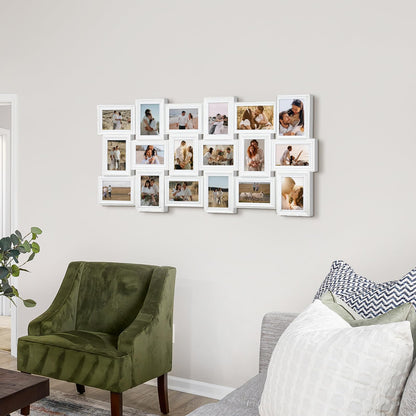 J.M.Deco Collage Picture Frames for Wall Decor, 18-Opening Reunion Family Friends Picture Frame Set, 4x6 Photo Frames Collage for Living Room BedroomWhite