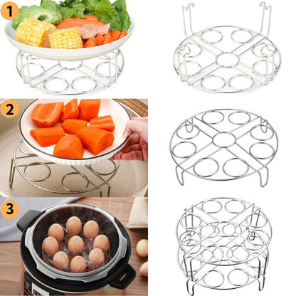 2 Pack Egg Steamer Rack, Instant Pot Egg Rack, Stainless Steel Trivet for 8 Quart Pressure Cooker, Stackable Insert for Instant Pot Accessories for Cooks 18 Eggs, Fits 6qt & 8qt Pressure Cookers