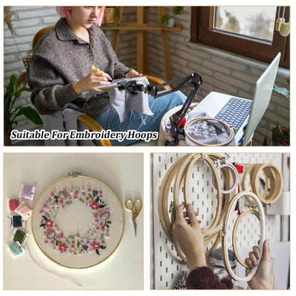 OLYCRAFT Black Embroidery Table Stand Kit 8mm Hole Hand Embroidery Lap Folding Cross Stitch Stand Clamp Hand Embroidery Hoop Holder 360 Rotated Embroidery Holder