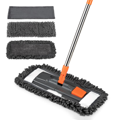 Dust Mop for Floor Cleaning with 3 Washable Pads and 55” Long Stainless Steel Handle,Microfiber Mop for Hardwood Floors, Tile, Marble Floors (Microfiber mop)