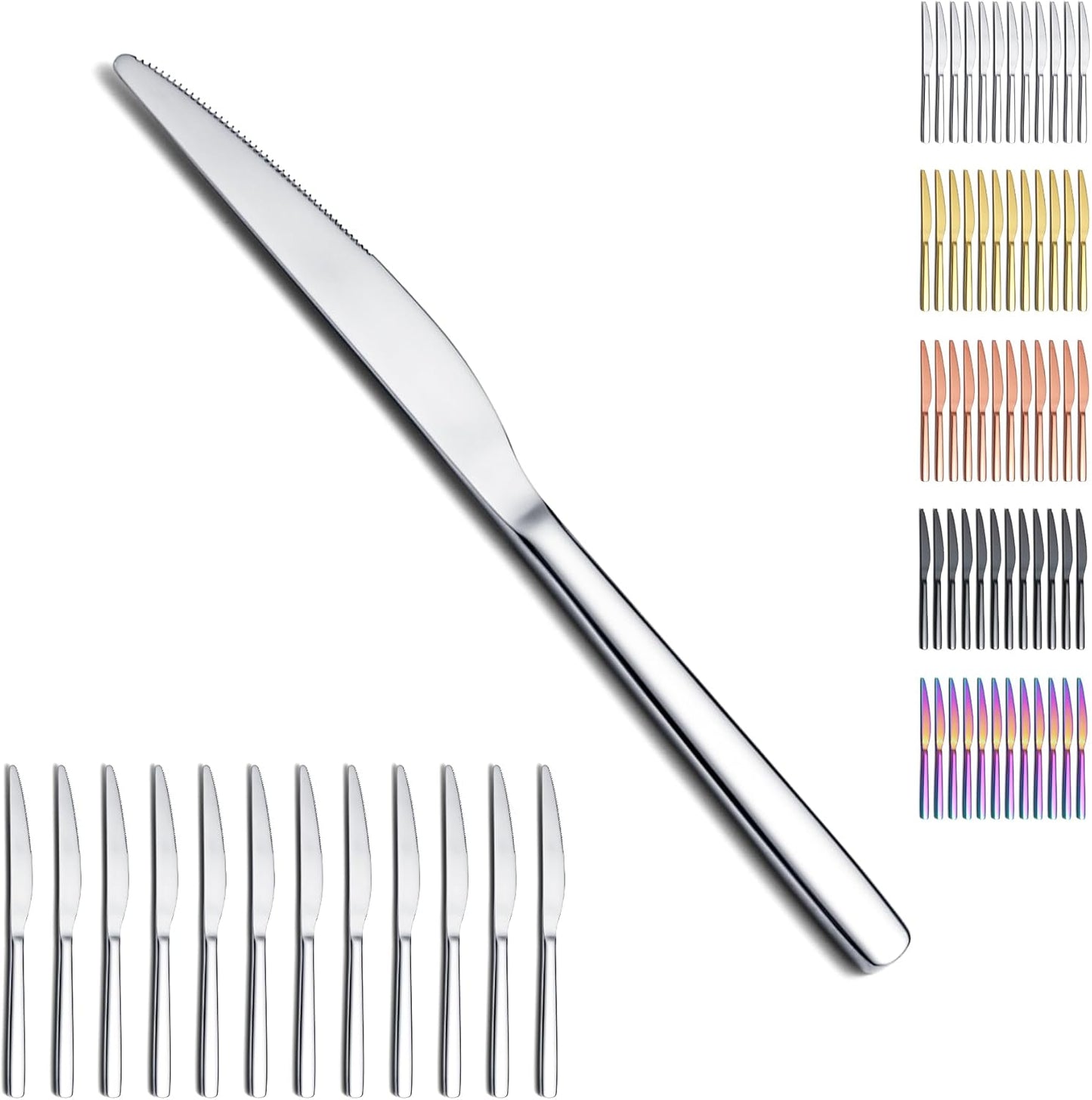Dinner Knives Set of 12 Pieces, Stainless Steel Butter and Table Knives, Flatware Silverware Set, Dishwasher Safe